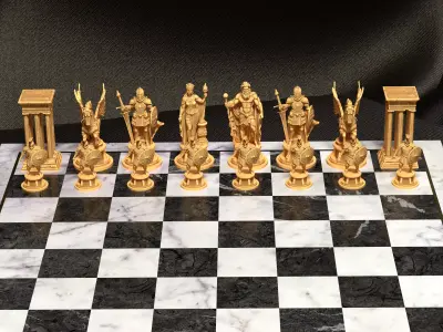 Ancient Greek Chess Set Zeus Hera Pegasus Soldiers 3D print model
