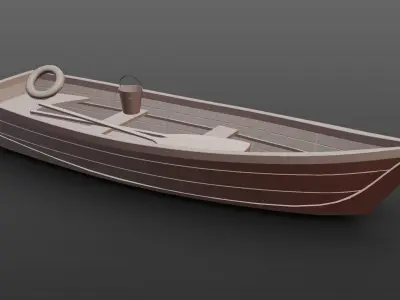 Wooden Boat Low-poly 3D model 9