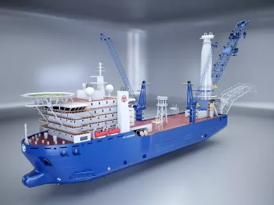 Pipelayer Crane Ship 3D model