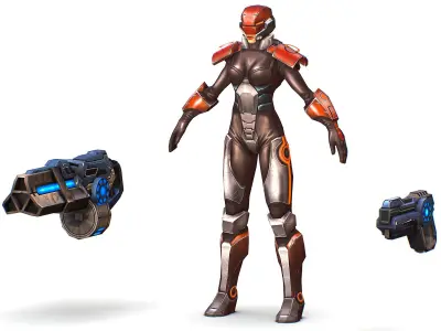 Cartoon Sci-Fi Cyborg Drone Heavy Machine Gunner Low-poly 3D model