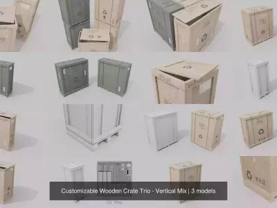 Customizable Wooden Crate Trio - Vertical Mix 3D Model Pack