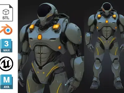 Military Combat Android Armored Sci-fi soldier Low-poly 3D model