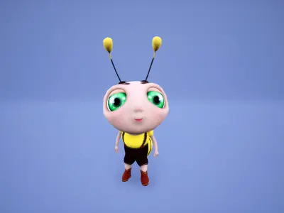Stylized Bee Character Rigged Cartoon Style Low-poly 3D model