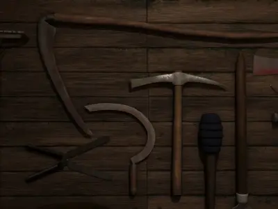 Horror farm tools asset Low-poly 3D model