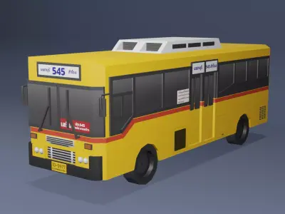 Yellow Thai bus Low poly v07 Low-poly 3D model