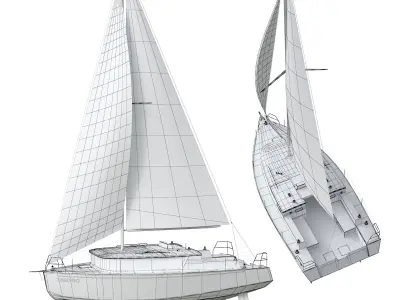 White Sailing Yacht 3D model