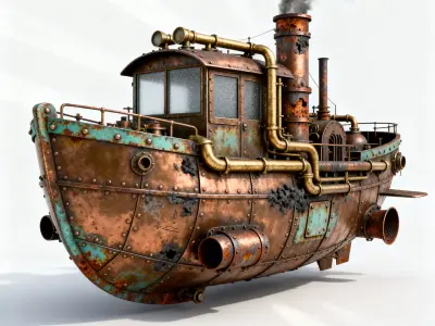 Realistic Antiquated Steampunk Space Shuttle 3D Model Low-poly 3D model