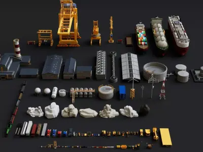 Cargo Port Container Collection Pack Low-poly 3D model