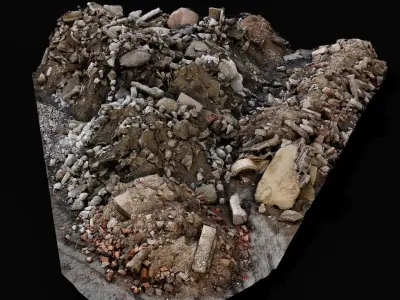 destroyed house ruins ground mixed debris pile scan Low-poly 3D model