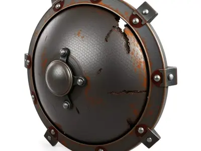 Worn Rusty Metal Combat Shield Low-poly 3D model