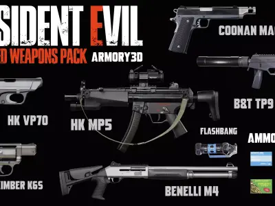 Resident Evil Weapons Pack Game Ready PBR Rigged AAA Low-poly 3D model
