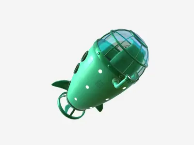 Submarine Cartoon A07 Green - Sub Watercraft Vehicle Low-poly 3D model