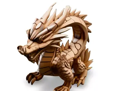 Wooden Carved Chinese Dragon Statue Low-poly 3D model