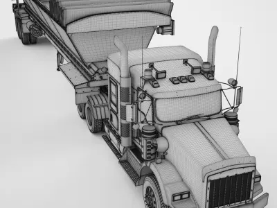 Long Hood Truck Generic Live Bottom Trailer 03 3D model