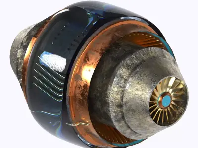 3D model of sci fi jet engine with light 3dsmax Low-poly 3D model