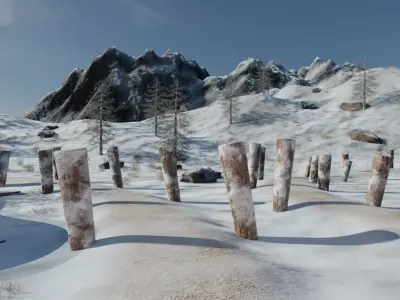 Snowy Village Landscape 3D model