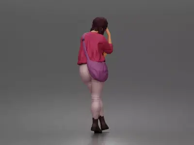 Worried girl standing quietly hand on forehead lost in thought 3D print model