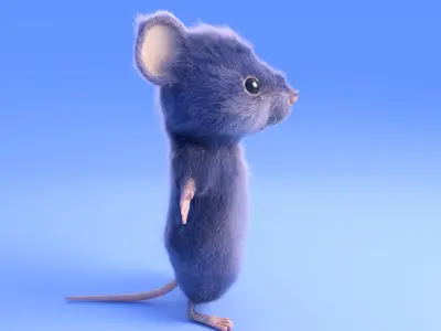 Mouse - Cartoon style - Grey fur - rigged 3D model