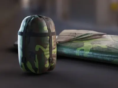 Military Sleeping Bag - Open and Rolled PBR Low-poly 3D model