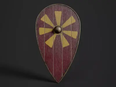Slavic kite wooden shield-painted red with Sun symbol Low-poly 3D model