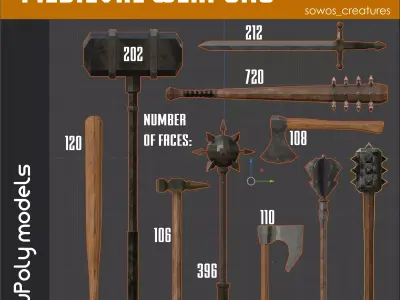 Lowpoly medieval melee weapons Low-poly 3D model