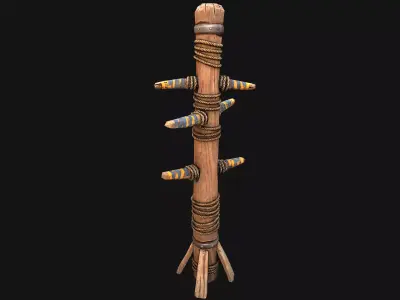 Wooden Wing Chun Combat Dummy Training Camp Low-poly 3D model
