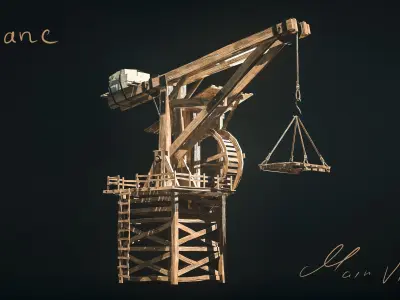 Crane Medieval Low Poly  Low-poly 3D model