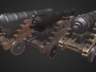 Pirate naval cannon pack Low-poly 3D model
