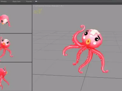 Cartoon Red Octopus - Injured Squid Low-poly 3D model