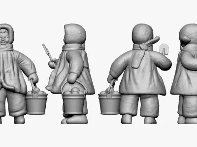 001366 girl in crimson coat with shovel and bucket 3D model