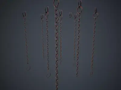 Old Chain with Hook Low-poly 3D model