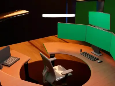 Futuristic Circular Workstation Sci-Fi Executive Desk Setup 3D model