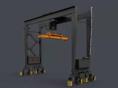 PBR Rubber Tyred Gantry Crane RTG V2 - Black Low-poly 3D model
