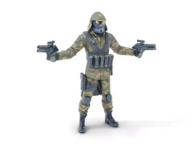 Camouflage Soldier Rigged and Animated Character Model Low-poly 3D model