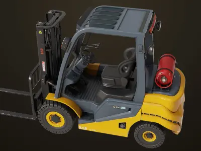 Forklift Truck 02 Yellow Rigged All PBR Unity UE Textures Low-poly 3D model