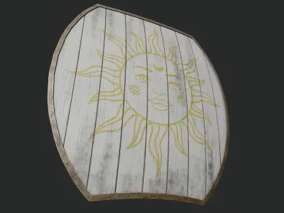 Slavic hybrid shield-painted white with Sun symbol Low-poly 3D model