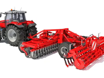  Tractor with Trailed Disc Harrow 3D model