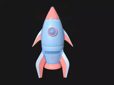 Cartoon Spaceship 03 Pink Blue - Spacecraft Vehicle SciFi Low-poly 3D model