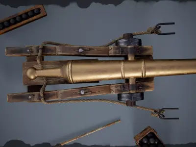 24-pounder cannon Low-poly 3D model