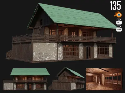 4 Old Medieval Building Pack 4K Textures GameReady 133 to 136 Low-poly 3D model