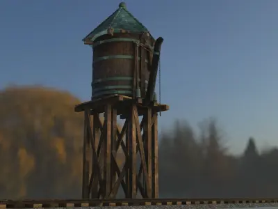Old West Railroad WaterTank Low-poly 3D model