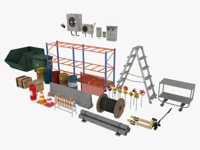 industrial warehouse props pack Low-poly 3D model