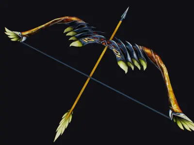 Bow Fantasy Wooden Throw Weapon Firearms Legendary Equipment Low-poly 3D model