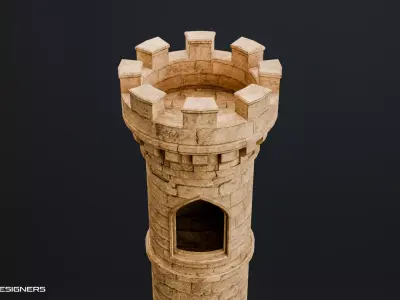 Ancient Stone Watchtower - Medieval Watchtower Column Low-poly 3D model