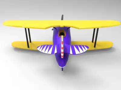 Lowpoly Doublewing plane Low-poly 3D model
