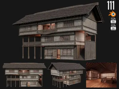 4 Old Medieval Building Pack 4K Textures GameReady 109 to 112 Low-poly 3D model