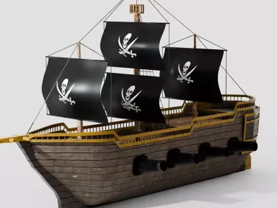 Low Poly Pirate Ship 3D Model Stylized Game Asset with Textures Low-poly 3D model