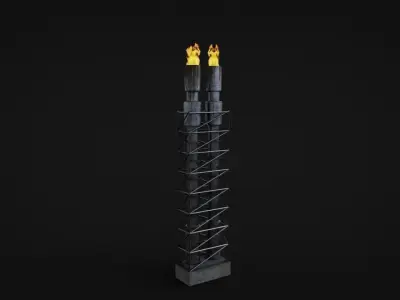 Industrial Chimney with animated fire Low-poly 3D model