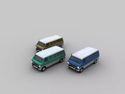 Lowpoly Van 3 three different colored vans Low-poly 3D model