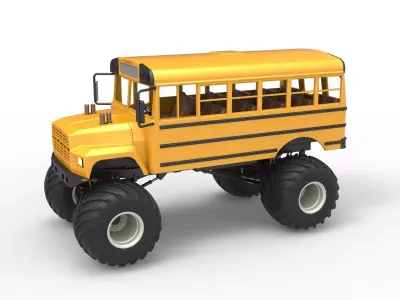 Vintage School bus Monster Truck Scale 1 to 25 3D print model